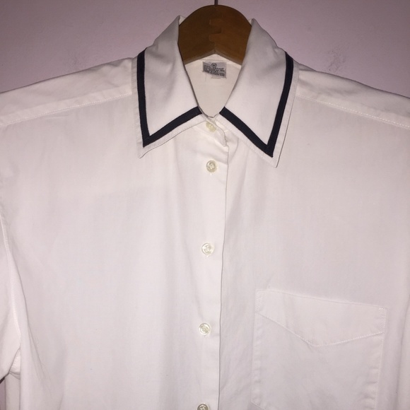Vintage Gallagher White Cotton Oxford Button up wt Black Stripes Sz Medium - Picture 4 of 8